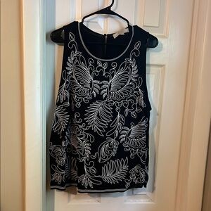 LOFT Black and White Graphic Sleeveless Tank Top